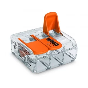 Spojovací svorka COMPACT 221-413, Pro všechny druhy vodičů, Max. 4 mm², 3vodič., S páčkami, Barva pouzdra transparentní, Okolní teplota: max. 85 °C (T85), 4,00 mm²