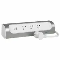 Prodlužovací kabel rohový 1m, 3x zásuvka, USB A+C, bílá-hliník Legrand 049406