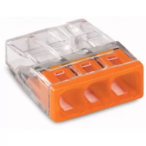 Spojovací krabicová svorka COMPACT 2273-203, Pro plné vodiče, Max. 2,5 mm², 3vodič., Barva pouzdra transparentní, Barva krytu oranžová, Okolní teplota: max. 60 °C (T60), 2,50 mm²