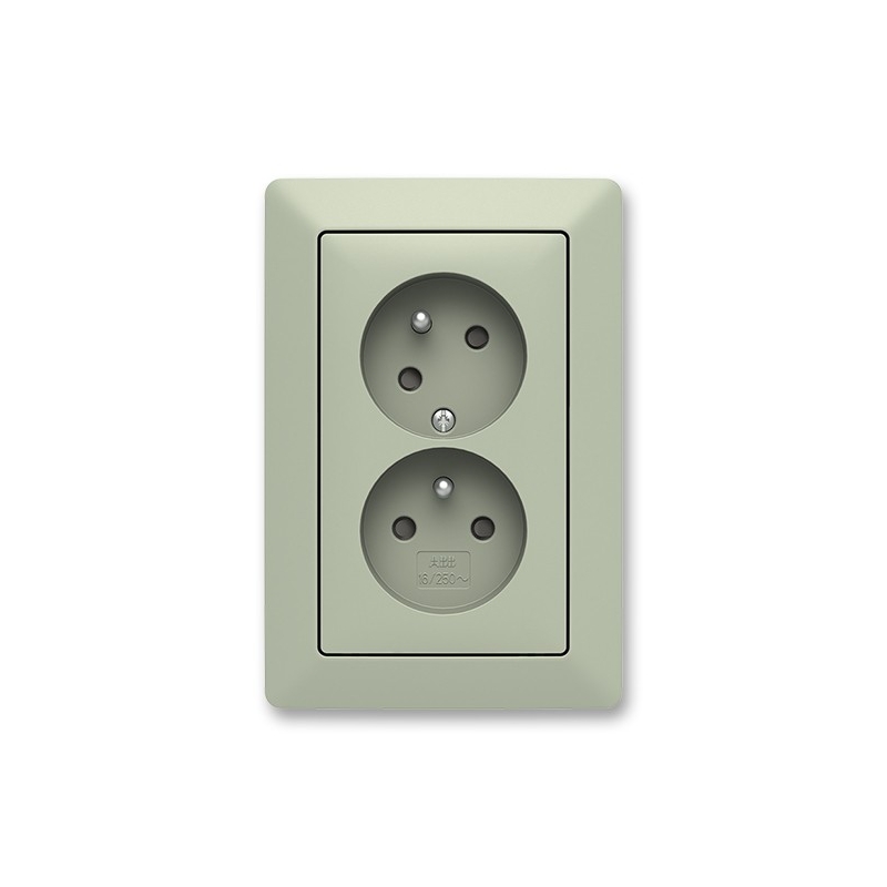Dvojzásuvka Zoni olivová/bílá natočená, clonky ABB 5513T-C02357 143