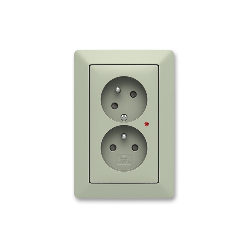 Dvojzásuvka Zoni olivová/bílá s přepěťovou ochanou, clonky ABB 5593T-C02357 143
