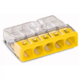 Spojovací krabicová svorka COMPACT 2273-205, Pro plné vodiče, Max. 2,5 mm², 5vodič., Barva pouzdra transparentní, Barva krytu žlutá, Okolní teplota: max. 60 °C (T60), 2,50 mm²