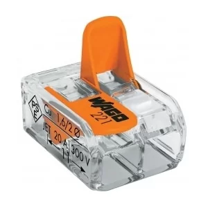 Spojovací svorka COMPACT 221-412, Pro všechny druhy vodičů, Max. 4 mm², 2 vodiče, S páčkami, Barva pouzdra transparentní, Okolní teplota: max. 85 °C (T85), 4,00 mm²