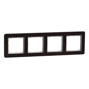 Čtyřnásobný rámeček Schneider Electric Sedna Elements v dekoru wenge. Slouží k dokončení sestavy vypínačů a zásuvek Sedna Design/Elements; dekor je pouze vzhledová imitace, nejde o skutečný materiál.
