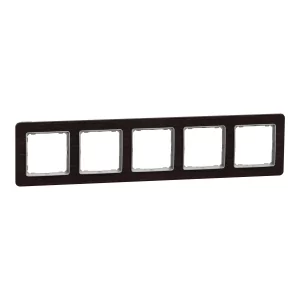 Pětinásobný rámeček Schneider Electric Sedna Elements v dekoru wenge. Slouží k dokončení sestavy vypínačů a zásuvek Sedna Design/Elements; dekor je pouze vzhledová imitace, nejde o skutečný materiál.