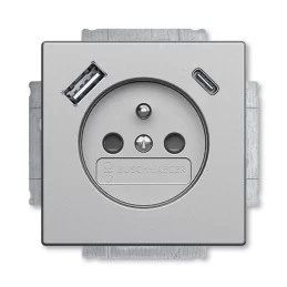 Zásuvka s USB A+C Busch-axcent hliníková stříbrná, clonky ABB 2CKA002017A1915