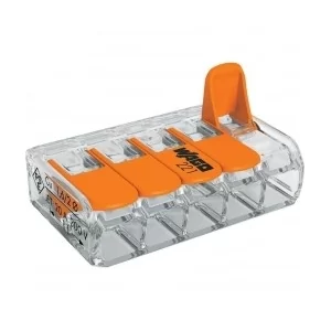 Spojovací svorka COMPACT 221-415, Pro všechny druhy vodičů, Max. 4 mm², 5vodič., S páčkami, Barva pouzdra transparentní, Okolní teplota: max. 85 °C (T85), 4,00 mm²