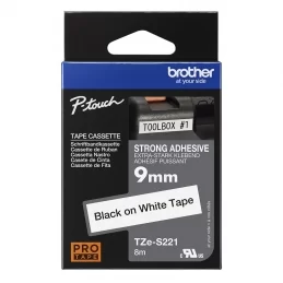 Extra přilnavá páska Brother TZe-S221 9 mm × 8 m bílá / černá TZES221